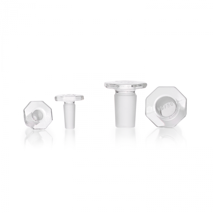 DURAN® Glass flat-head stooper, octagonal, clear, NS 12/21, solid