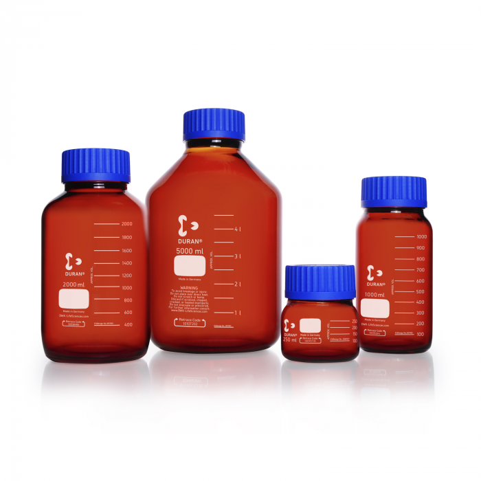 DURAN® GLS 80 Laboratory glass bottle, wide neck, amber, without screw cap and