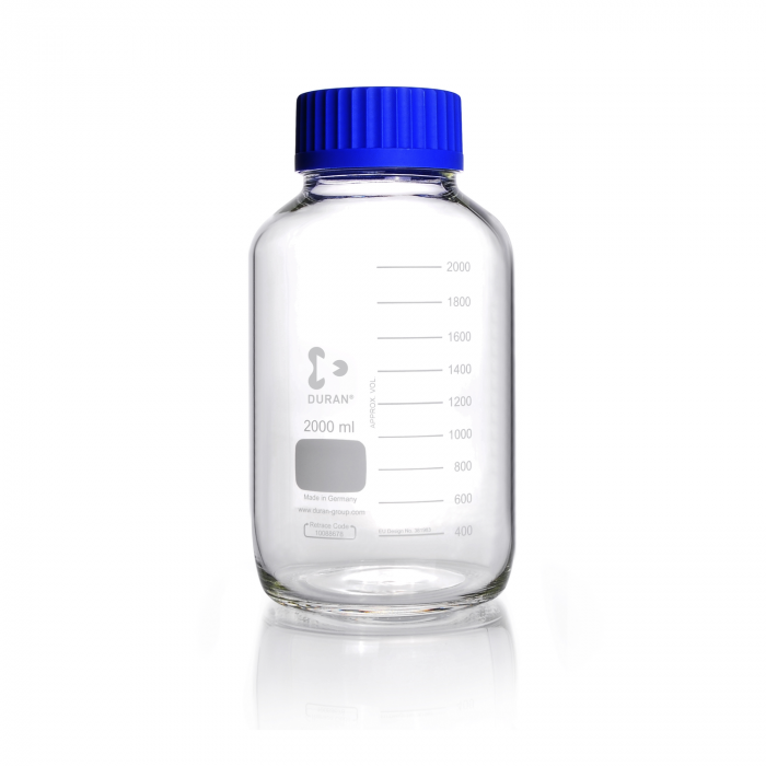 DURAN® GLS 80 Laboratory glass bottle, wide neck, clear, with screw cap and pou