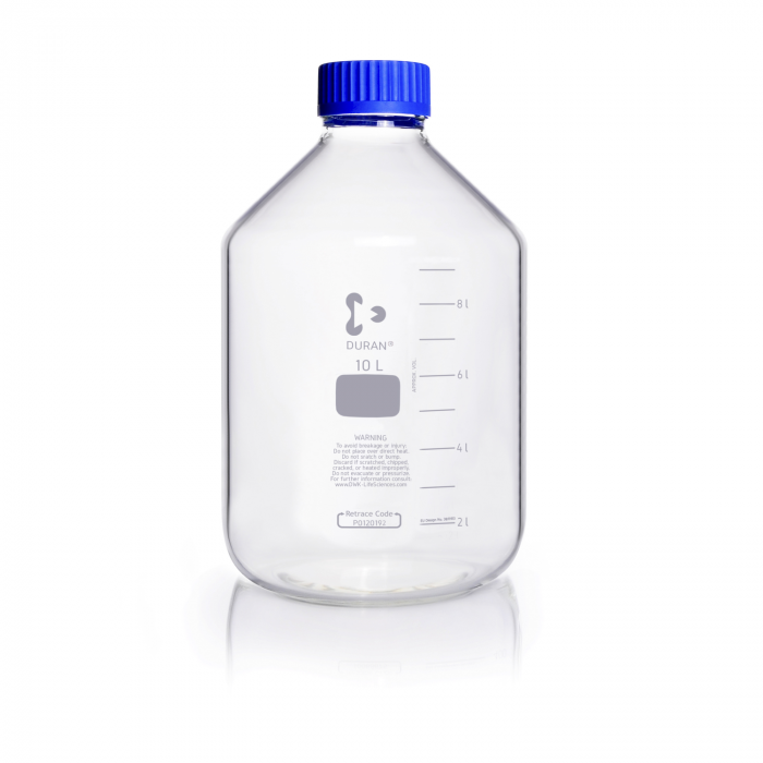 DURAN® GLS 80 Laboratory glass bottle, wide neck, clear, with screw cap and pou