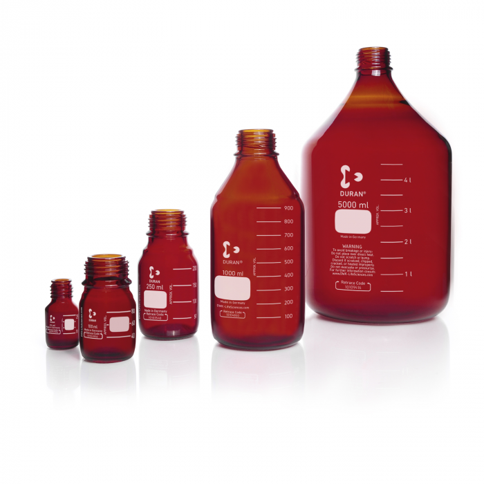 DURAN® Laboratory bottle, amber, graduated, GL 25, without cap and without pour