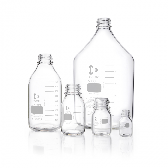 DURAN® Laboratory bottle, clear, graduated, GL 32, without cap and pouring ring