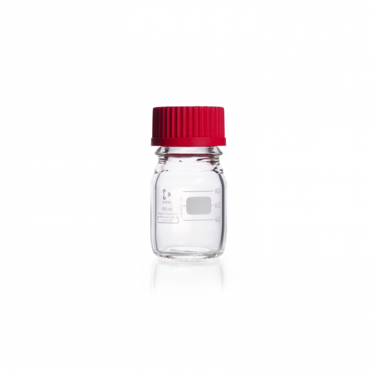 DURAN® Laboratory Bottle, GL 45, clear, graduated, with high temperature red PB