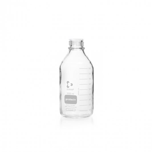 DURAN® Laboratory glass bottle GL 45, clear, protect+ plastic coated (PA12), wit