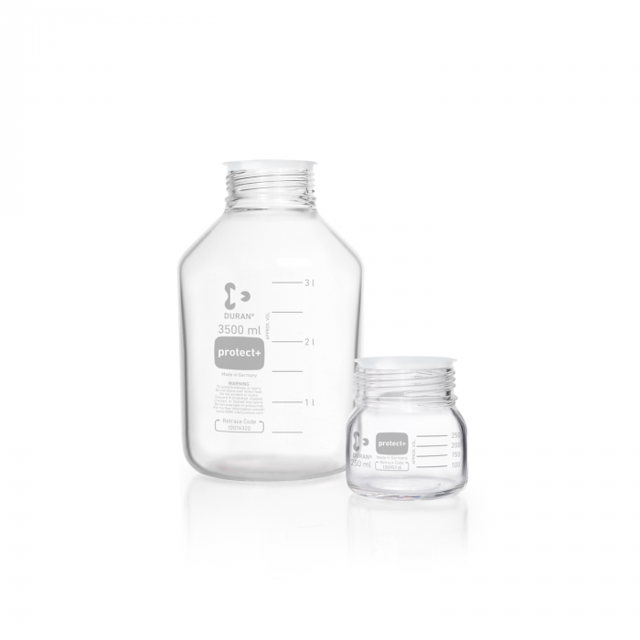 DURAN® Laboratory glass bottle GLS 80, clear, protect+ plastic coated (PA12), wi