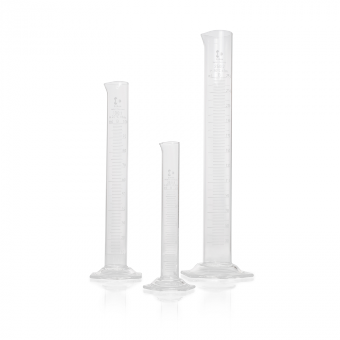 DURAN® Measuring cylinder, hexagonal base, class B, white graduation, 50 ml