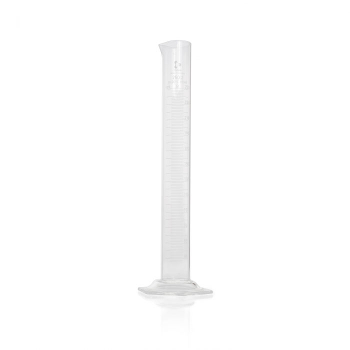 DURAN® Measuring cylinder, hexagonal base, class B, white graduation, 250 ml