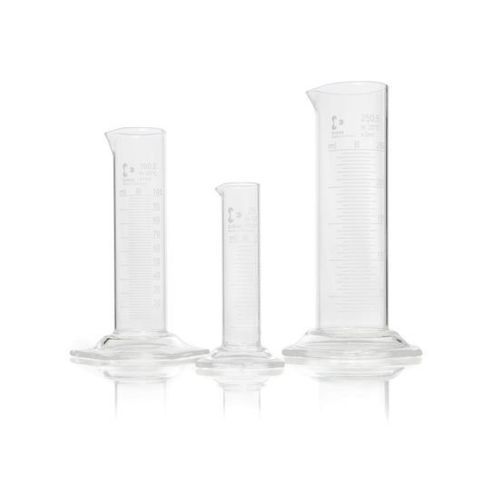 DURAN® Measuring cylinder, low form, with spout, hexagonal base, with graduatio