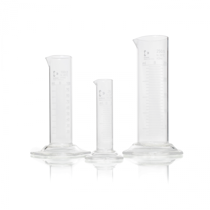 DURAN® Measuring cylinder, low form, with spout, hexagonal base, with graduatio