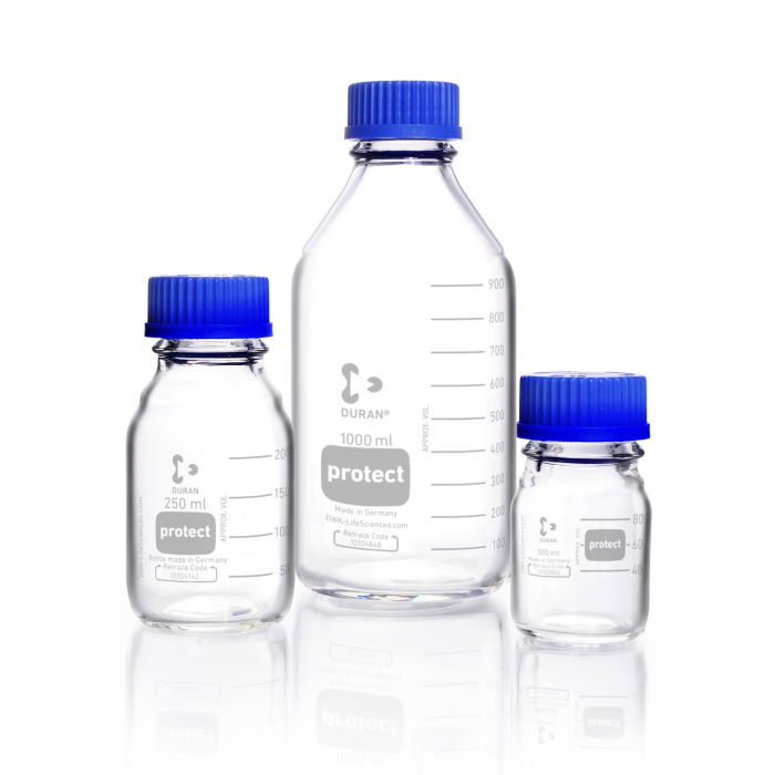 DURAN® protect, Laboratory bottle, plastic coated (PU), GL 45, with protective c