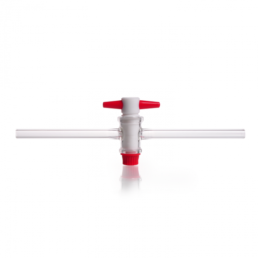 DURAN® Single way stopcocks, complete with PTFE key, bore 4 mm, NS 18.8, "side