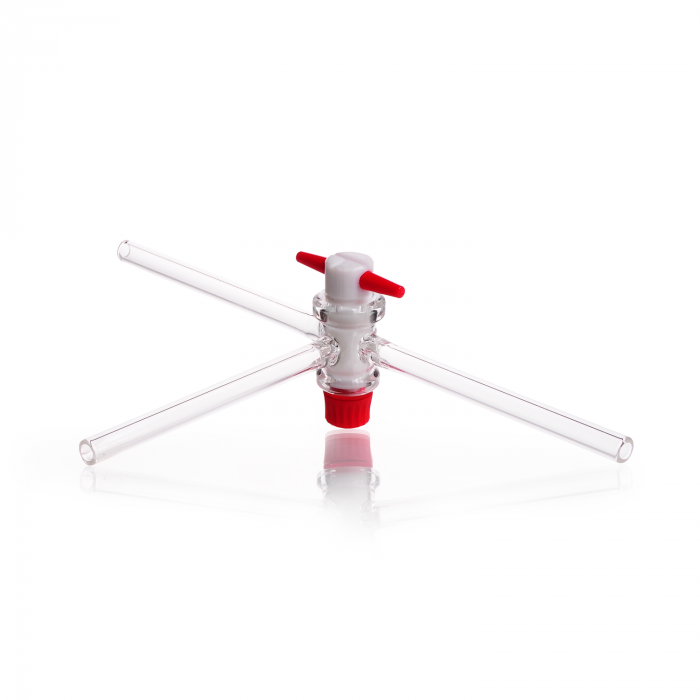 DURAN® Three-way stopcocks, T-bore 2,5 mm, NS 18.8, complete with PTFE-key