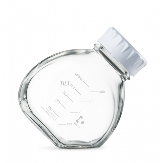 DURAN® TILT Bottle, clear, graduated, GL 56, with white screw-cap (PP), 500 ml