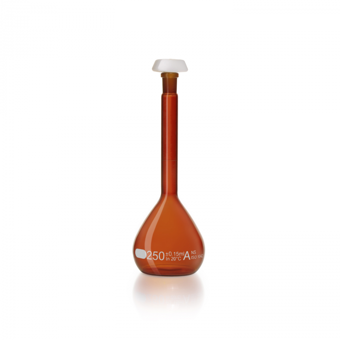 DURAN® Volumetric flask, amber coloured, white graduation, class A, individual