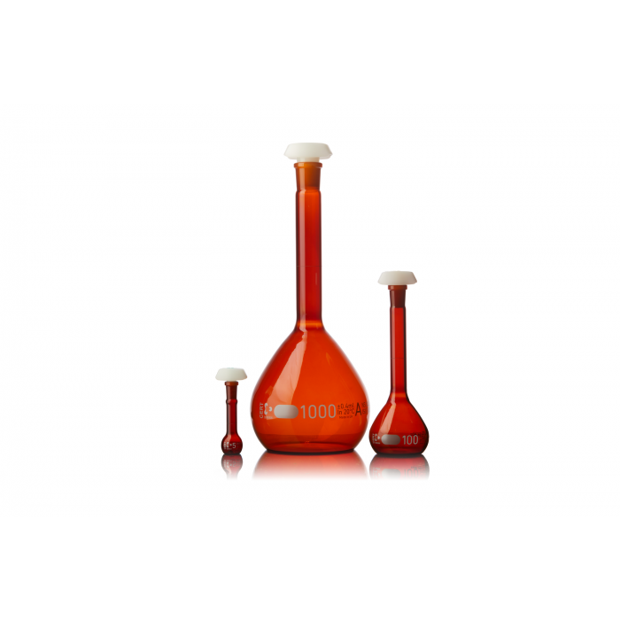 DURAN® Volumetric flask, amber coloured, white graduation, class AW, individual