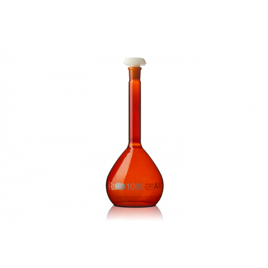 DURAN® Volumetric flask, amber coloured, white graduation, class A, individual
