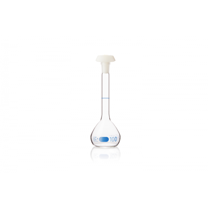 DURAN® Volumetric flask,blue graduation, class A, individual certificate, with