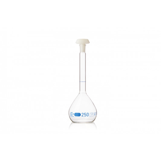 DURAN® Volumetric flask,blue graduation, class A, individual certificate, with