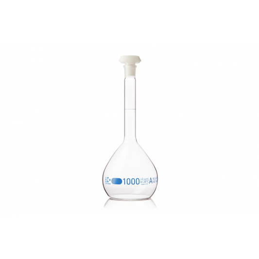DURAN® Volumetric flask,blue graduation, class A, individual certificate, with