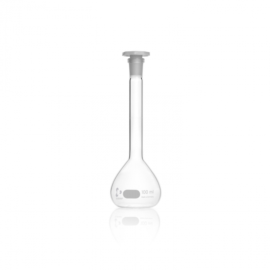 DURAN® Volumetric flask, white graduation, class A, batch certificate, with one