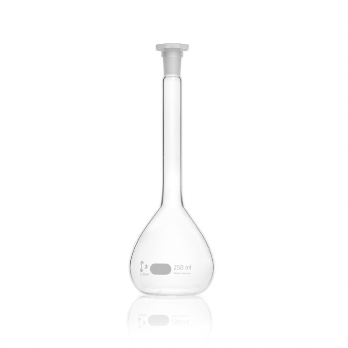 DURAN® Volumetric flask, white graduation, class A, batch certificate, with one