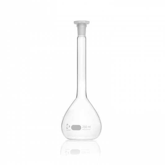 DURAN® Volumetric flask, white graduation, class A, batch certificate, with one