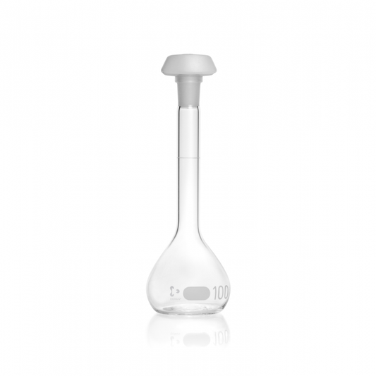 DURAN® Volumetric flask,white graduation, class B, with one graduation mark, po