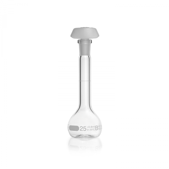 DURAN® Volumetric flask,white graduation, class B, with one graduation mark, po
