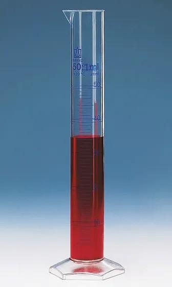 Grad. cyl. tall form A cert. batch cert.
 250 ml: 2   ml, PMP, grad. in blue
r