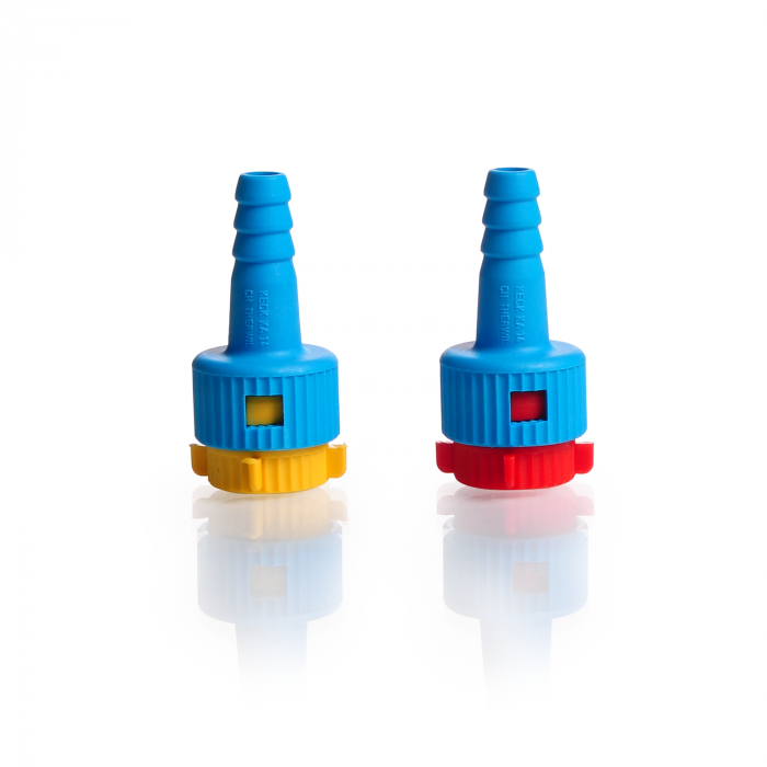 KECK Adapters KA, complete, yellow, from glass thread GL 14 to hose connection