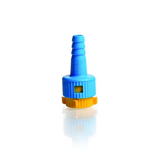 KECK Adapters KA, complete, yellow, from glass thread GL 14 to hose connection