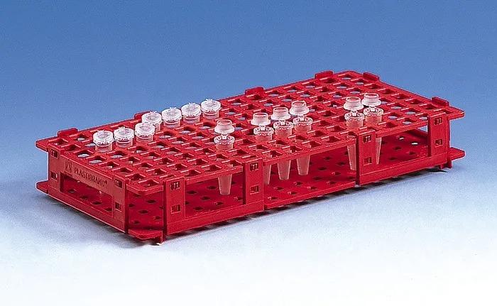 Microcentrifuge tube rack PP
265x126x38 mm 128 t.to dia.11 mm red
stackable, a