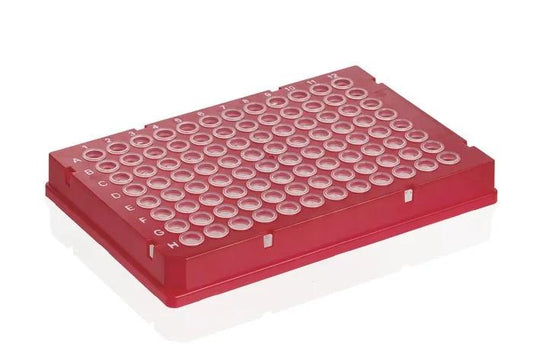 PCR-plate 96-well, Rigid Frame, PC/PP
red full skirt. Low Profile, 50 pcs
well