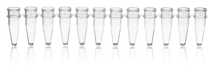 PCR tube strip of 12 thin-walled w/o cap
0,2 ml, colorless, PP, pack of 80
BIO
