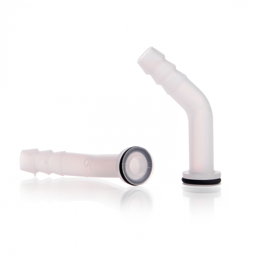 Plastic hose connection with silicone rubber seals, bent, GL 18