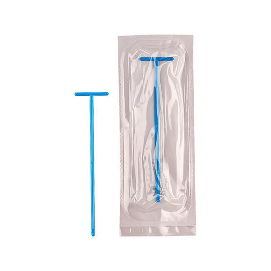 Promed ® T-shape spreader in PS, blue colour, individually wrapped in peel-pack,