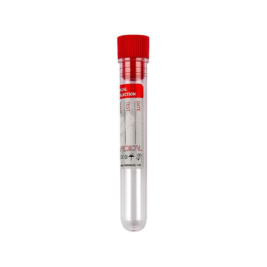 Promed ® test tube 16x100 mm 10 ml cylindrical in PS with red cap and label, ste