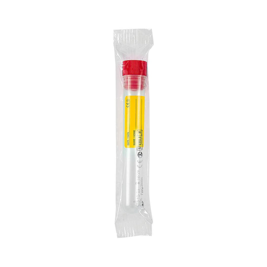 Promed ® urine test tube 12 ml conical in PS with red cap and label, individuall