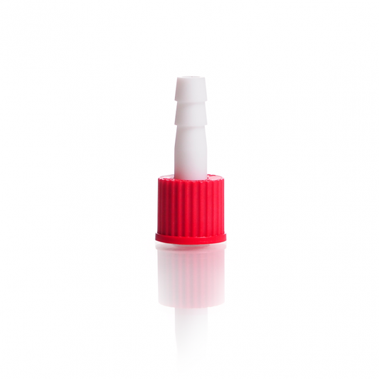 PTFE Hose connection complete with screw cap made of PBT, GL 14, straight