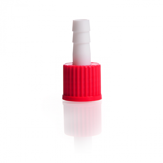 PTFE Hose connection complete with screw cap made of PBT, GL 18, straight