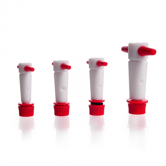 PTFE-keys with thread, bore 8 mm, NS 24 and 3 part retaining device