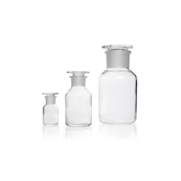 Reagent bottle, wide neck, NS 34/24, clear, with stopper, soda-lime-glass, 250