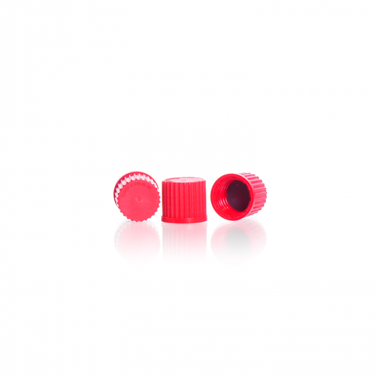 Screw-caps, GL 18, PBT, closed, red, with PTFE protected seal