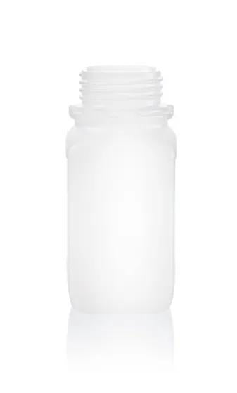 Square bottle, 250 ml, PE-HD, wide
neck GL 45, white, without tamper-proof
clo