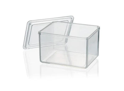 Staining trough, PMP, glass clear
101x83x70 mm without tray, with two lids