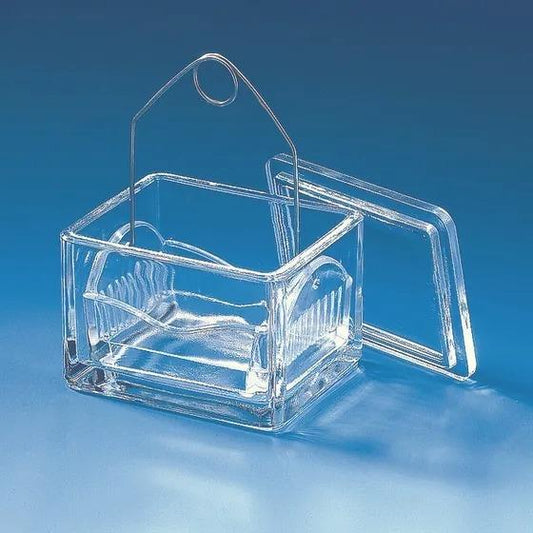 Staining trough w. lid, soda-lime glass
105 x 85 x 70 mm