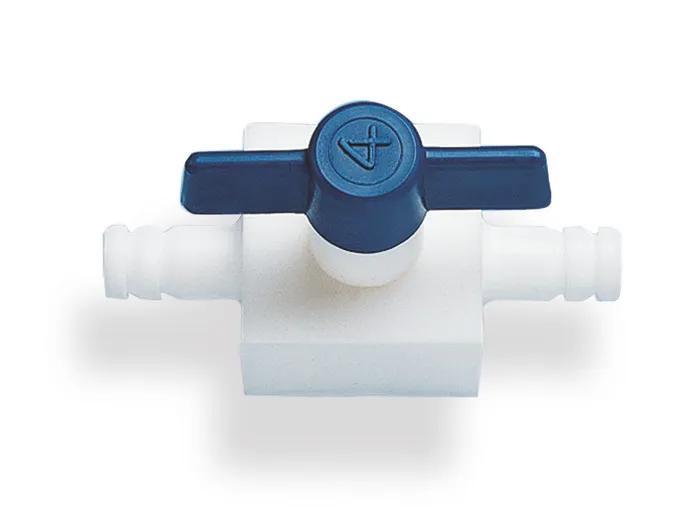 Stopcock, PTFE, one-way with nozzles
f. tub. inner dia. 8 mm bore  4 mm