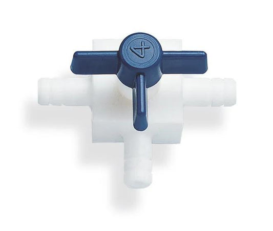 Stopcock, PTFE, T-bore with nozzles
f. tub. inner dia. 7 mm bore  4 mm
T-bore