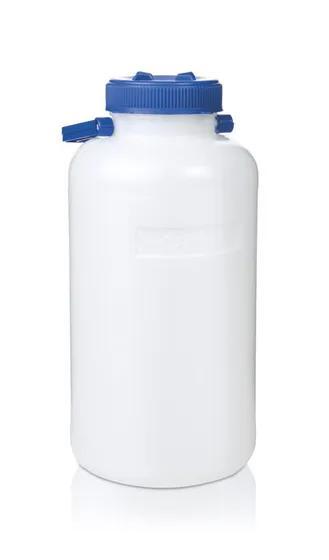 Storage bottle, PE-HD, wide neck
 5 l screw cap/carrying handle
dia. 170 mm, h