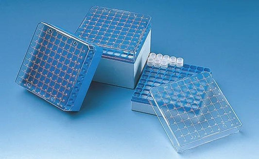 Storing box PC f.cryogen.tubes stackable
f.1,2 + 2 ml blue for 100 cryogen.tube
